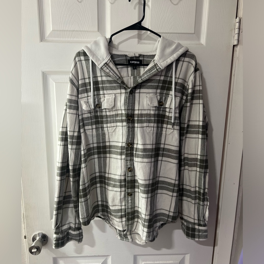 Express Men’s Plaid Hooded Shirt Jacket